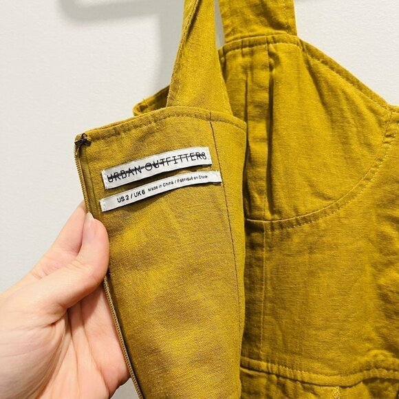Urban Outfitters Angelique Corset Bustier Mustard Yellow Linen Mini Dress size 2 - Picture 6 of 8